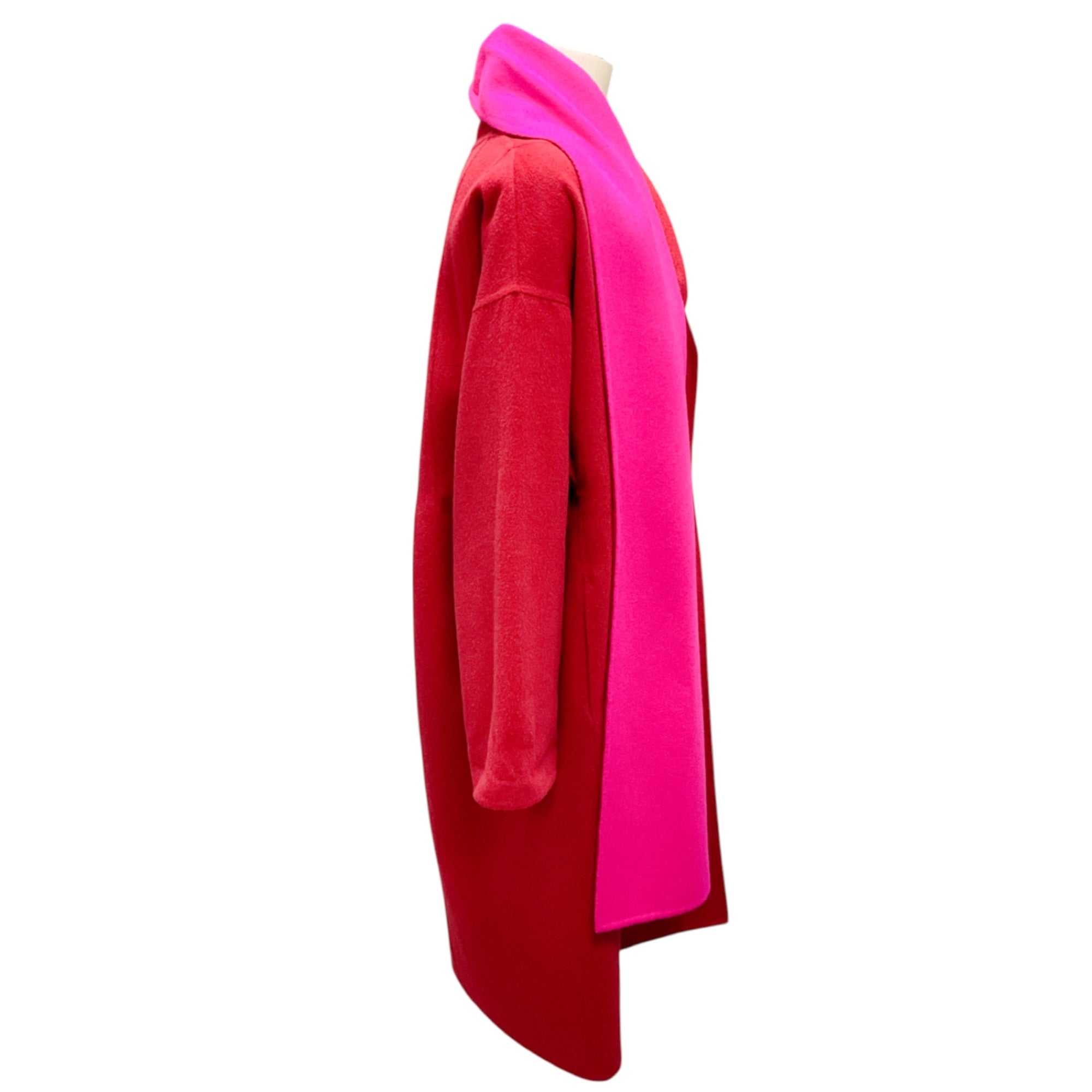 Oscar de la Renta Red / Pink Colorblock Wool and Cashmere Coat