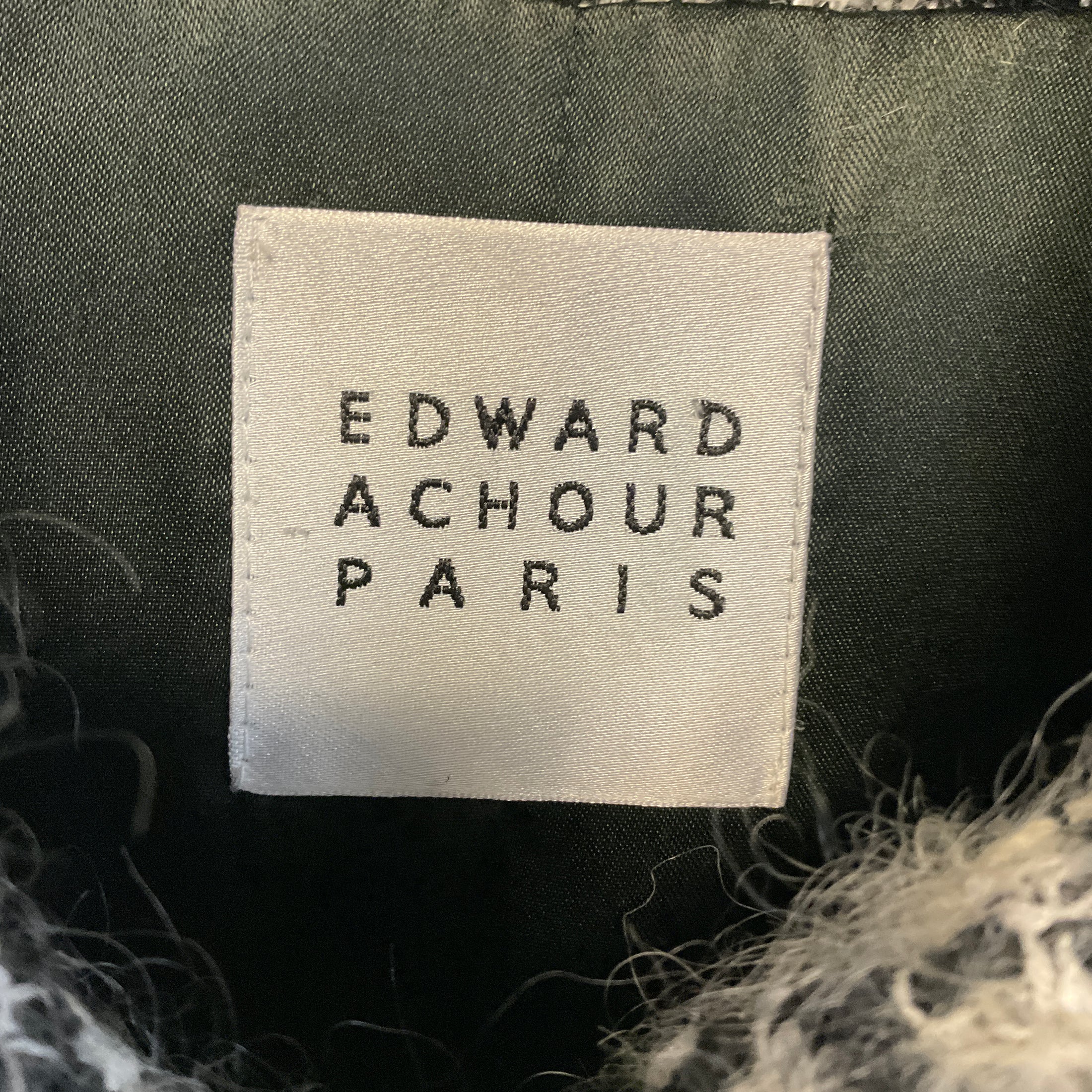 Edward Achour Black / White Belted Tweed Coat with Crystal Buttons