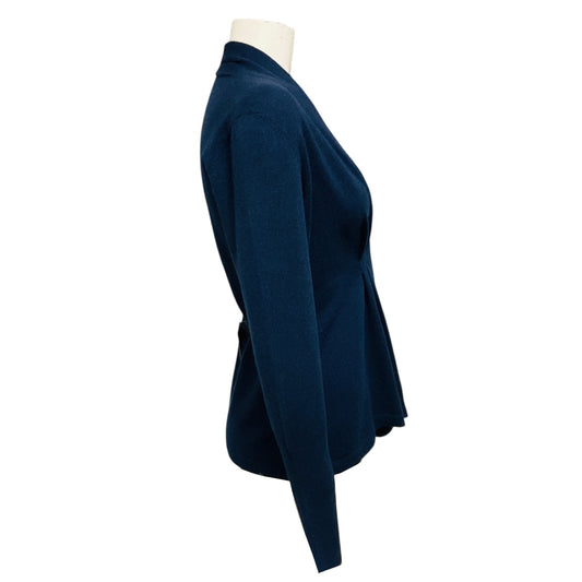 Brunello Cucinelli Navy Blue Pleated Detail Cashmere Knit Cardigan Sweater