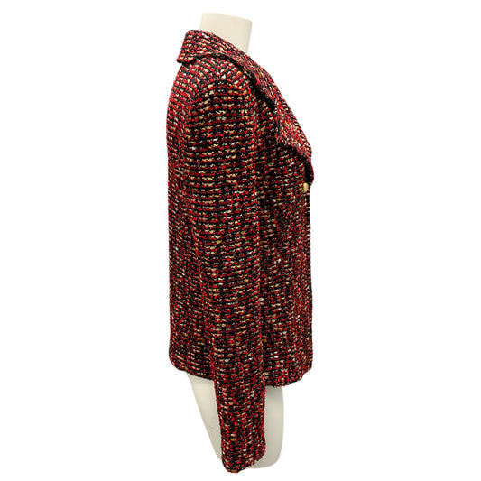 St. John Black / Red / Gold Metallic Boucle Tweed Jacket