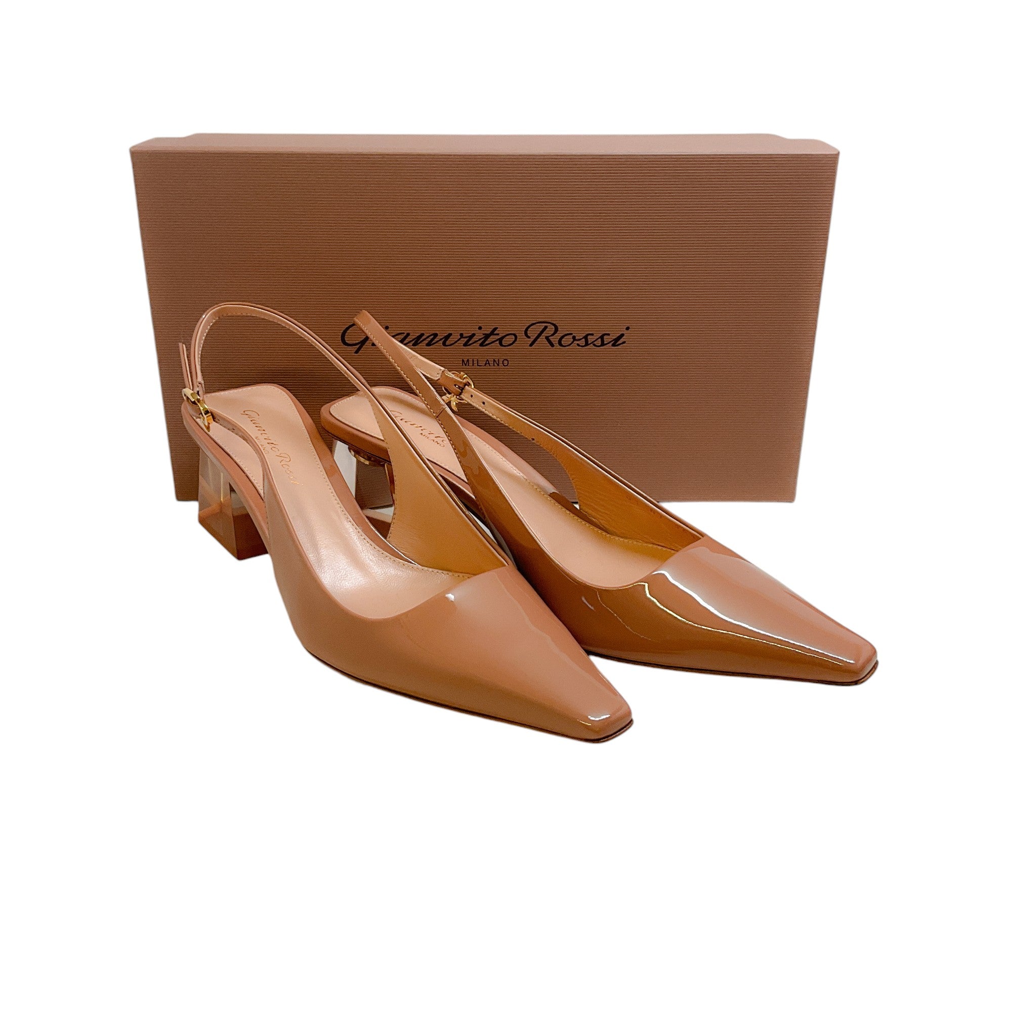 Gianvito Rossi Praline Patent Leather Cosmic Sling 55 Pumps