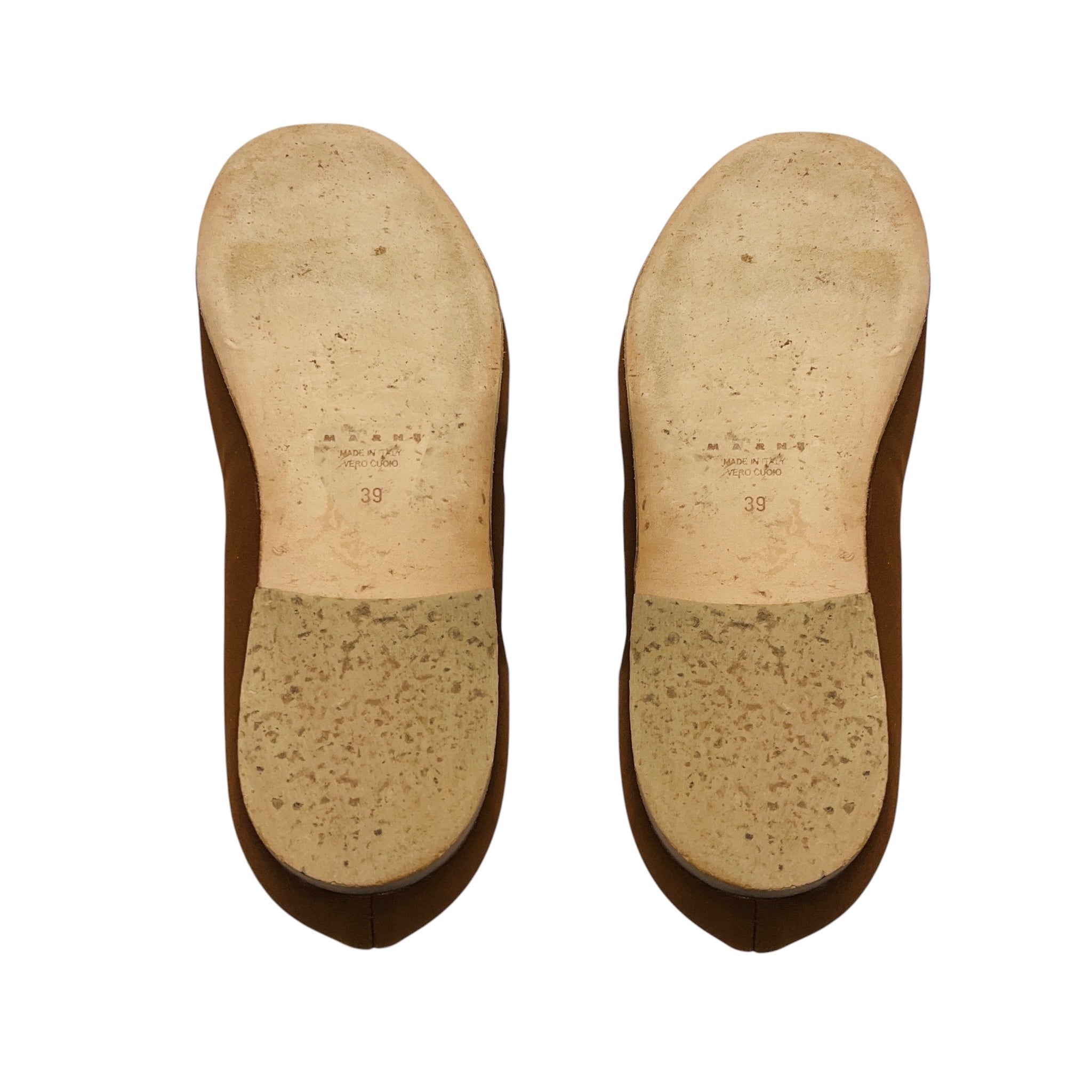 Marni Brown Round Toe Fabric Flats