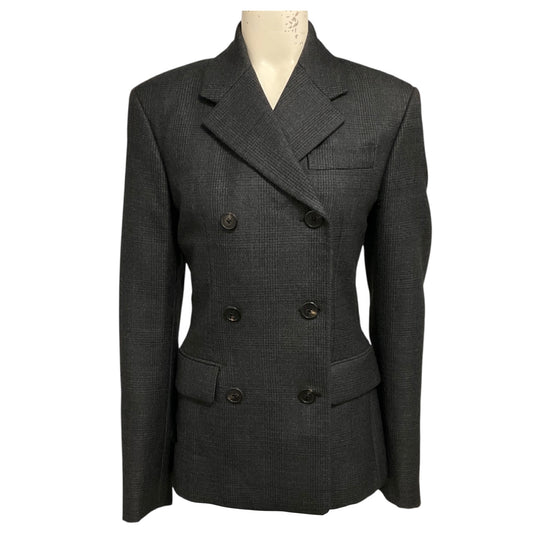 Prada Charcoal Grey Double Breasted Wool Plaid Blazer