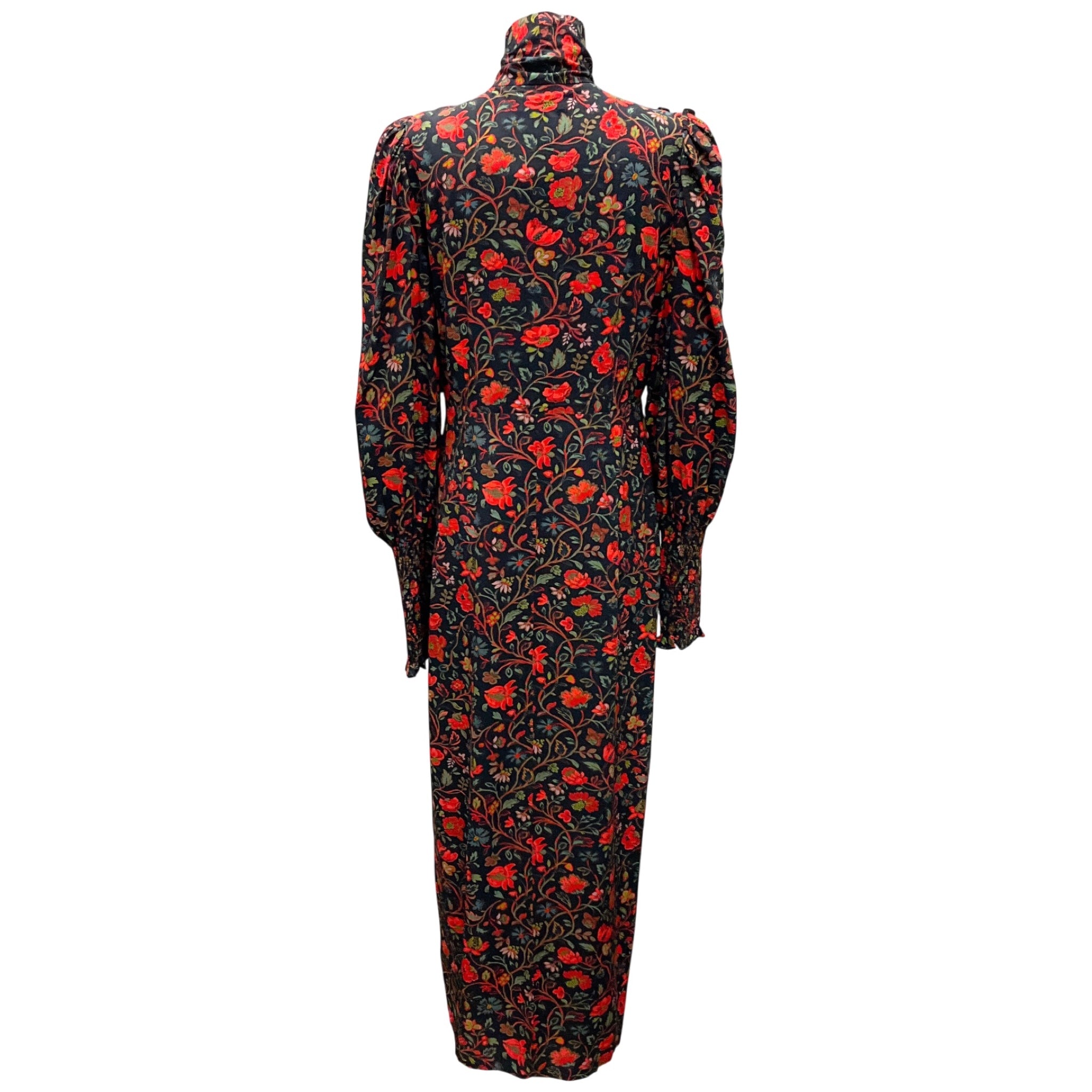 Rhode Black / Red Polly Floral Cut Out Tie Neck Midi Dress
