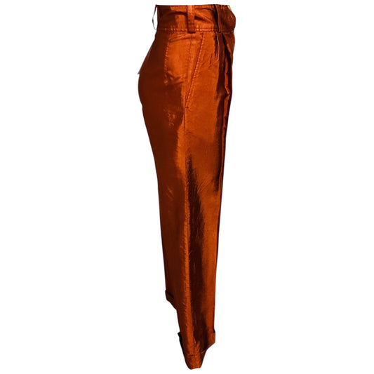 Dries Van Noten Copper Metallic Satin Jacquard Pants