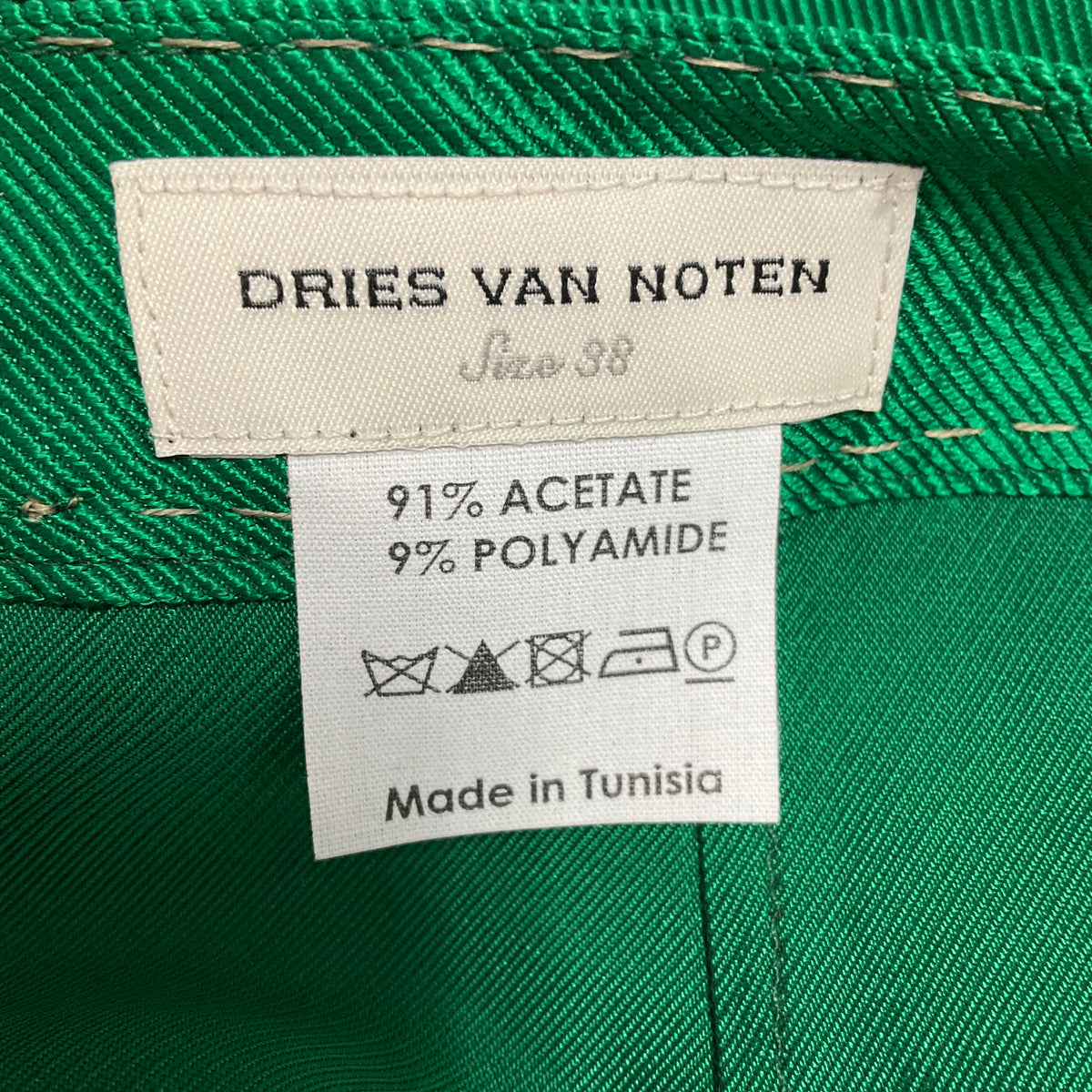 Dries Van Noten Green Metallic Satin Jacquard Pants