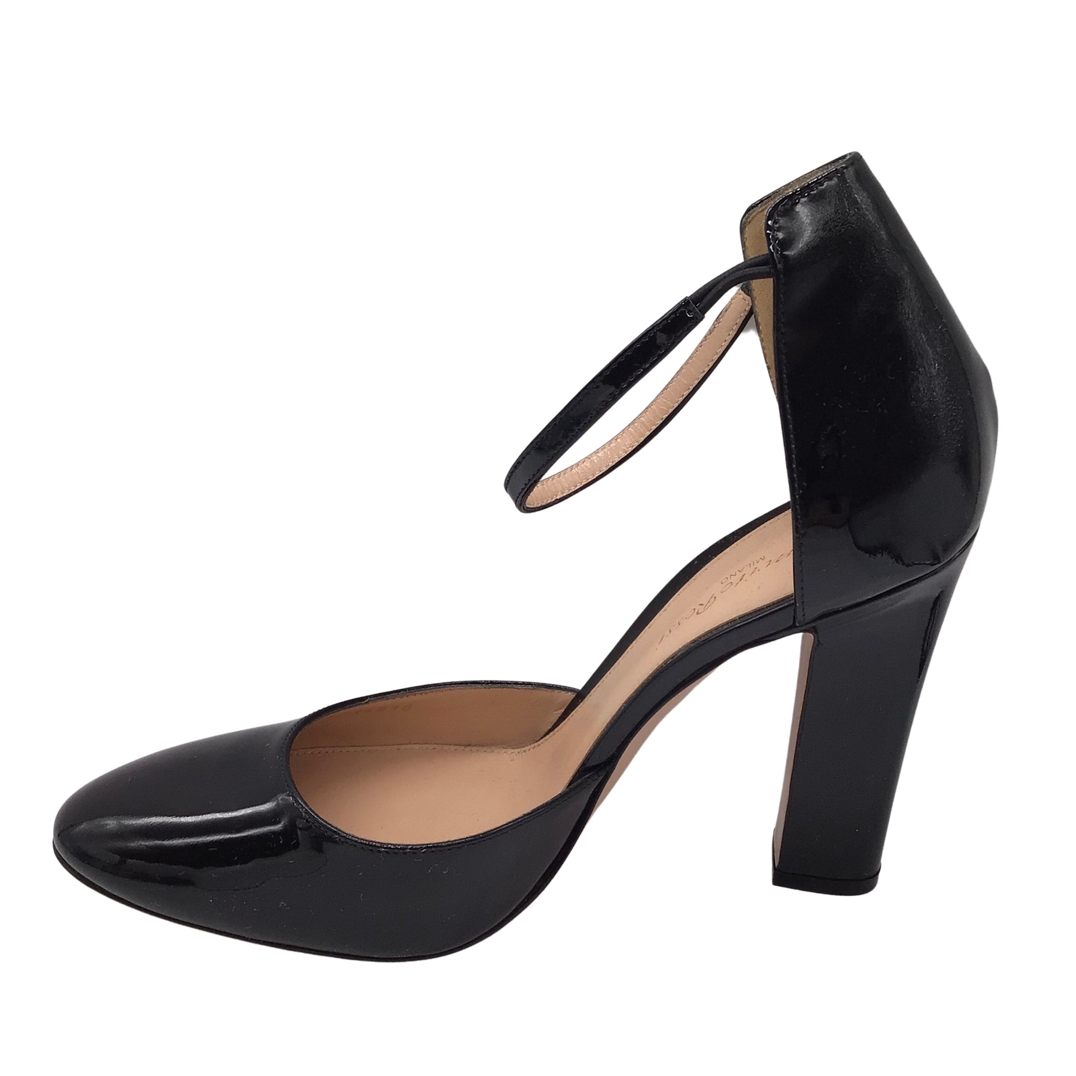 Gianvito Rossi Black Patent Leather Ankle Strap Heels