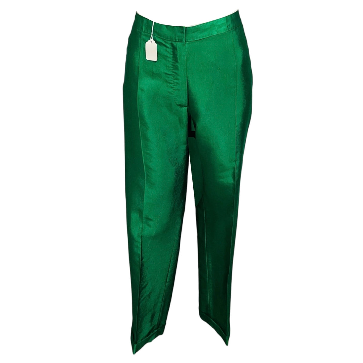 Dries Van Noten Green Metallic Satin Jacquard Pants
