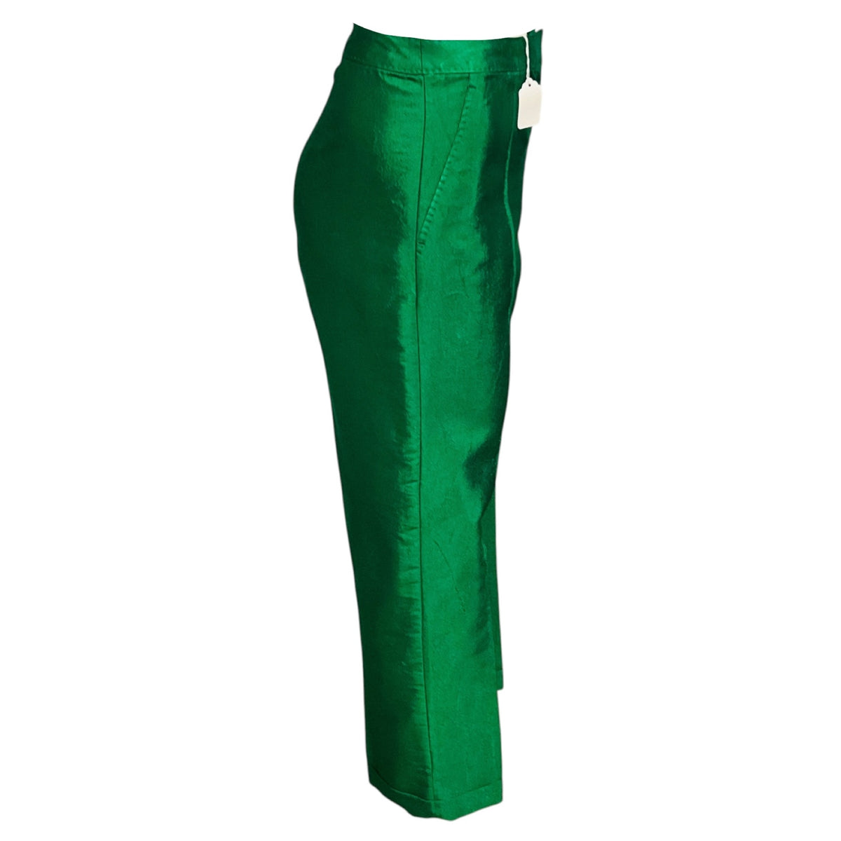 Dries Van Noten Green Metallic Satin Jacquard Pants
