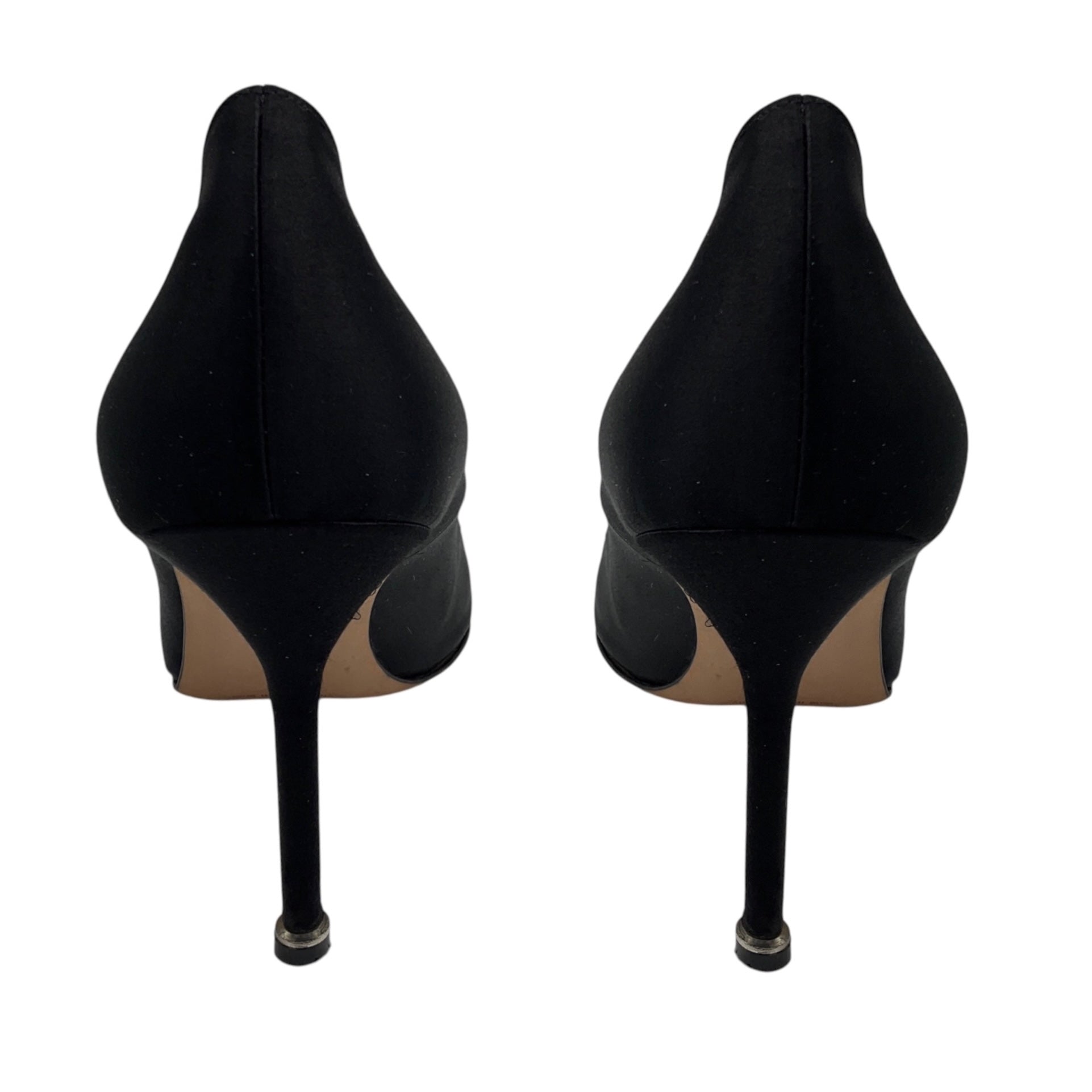 Manolo Blahnik Black Crystal Embellished Brooch Satin Pumps