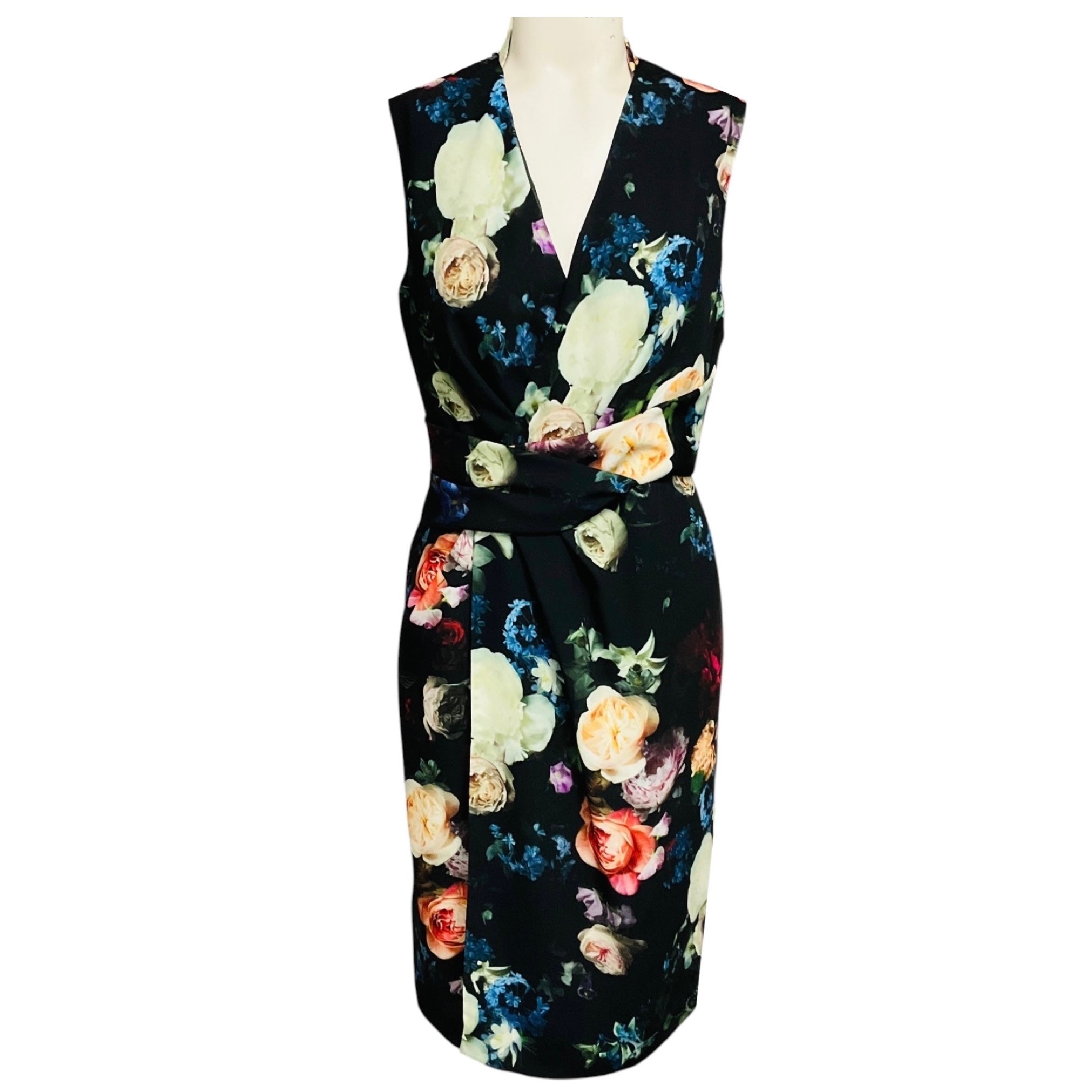 Adam Lippes Black Multi Floral Crepe Midi Dress