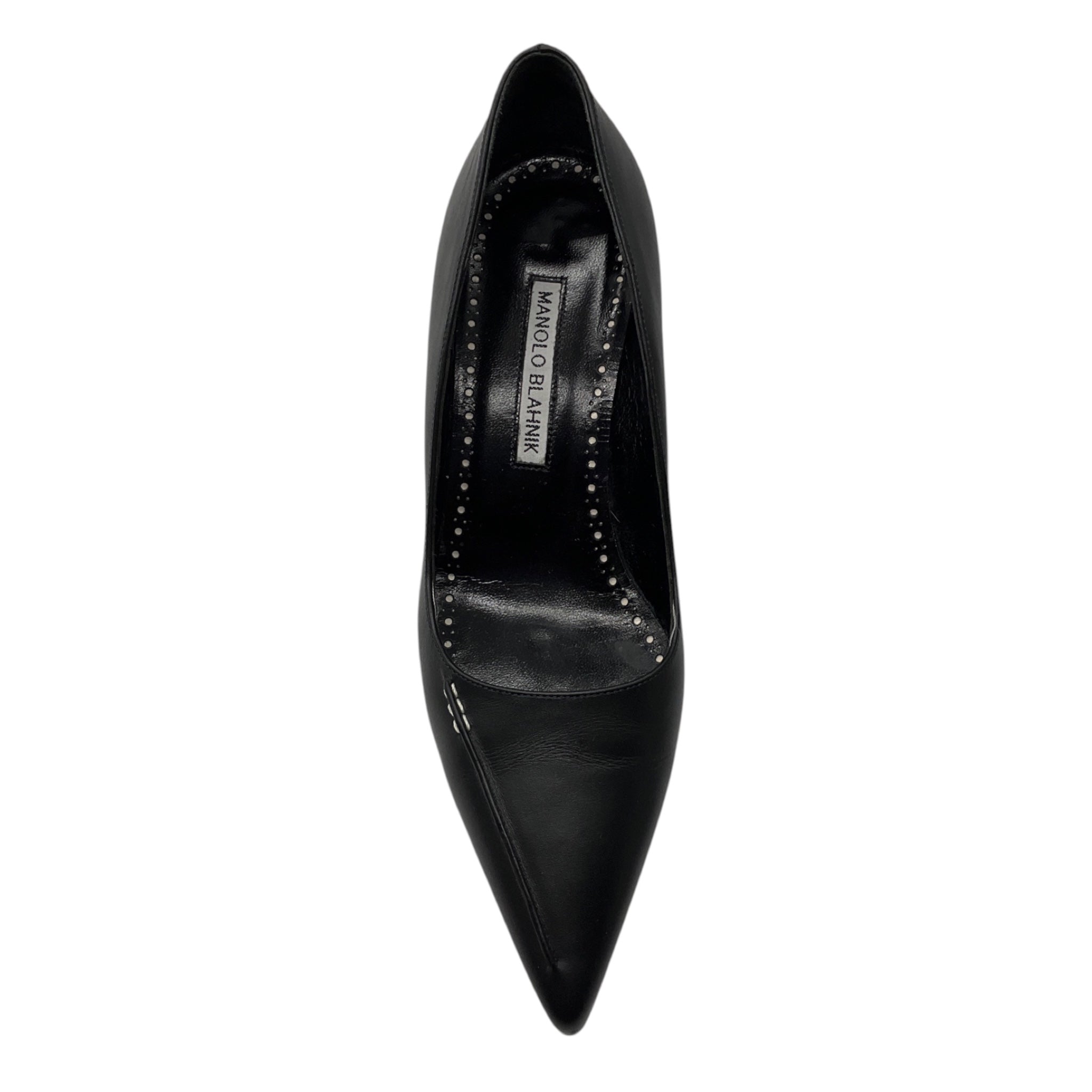 Manolo Blahnik Black Pointed Toe Low Heel Leather Pumps