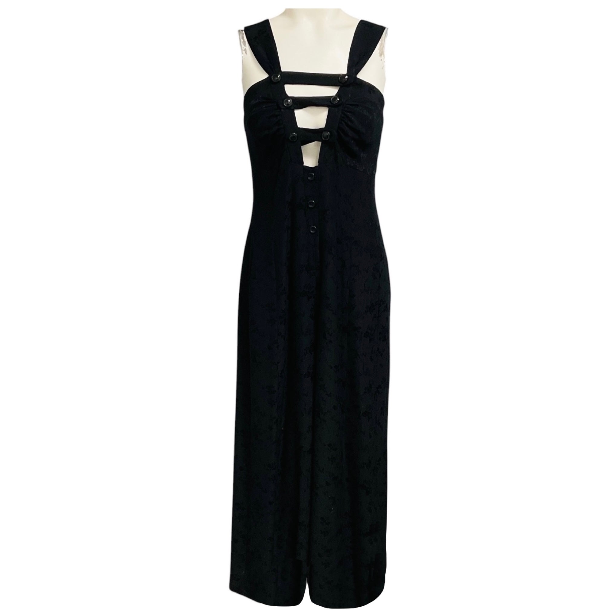 Maison Mayle Black Floral Silk Jacquard Sleeveless Cropped Jumpsuit