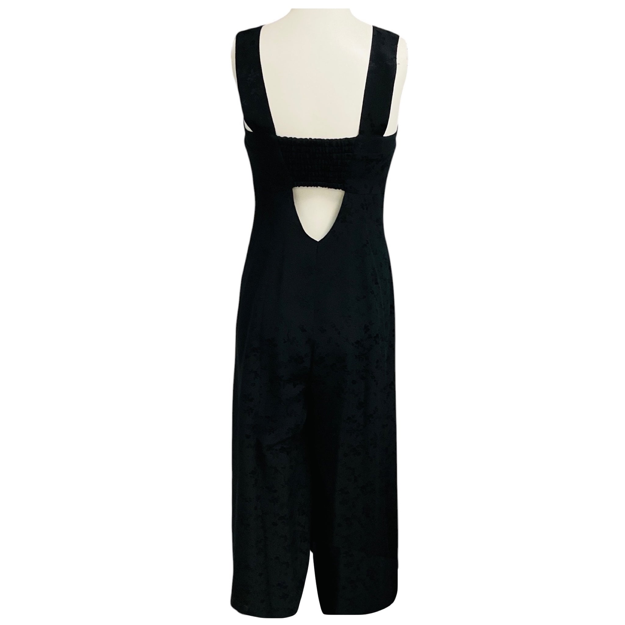 Maison Mayle Black Floral Silk Jacquard Sleeveless Cropped Jumpsuit