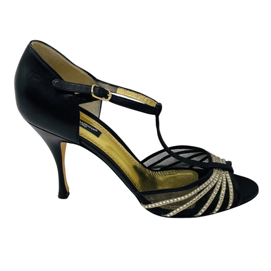 Dolce & Gabbana Black Crystal Embellished Mesh and Leather Sandals