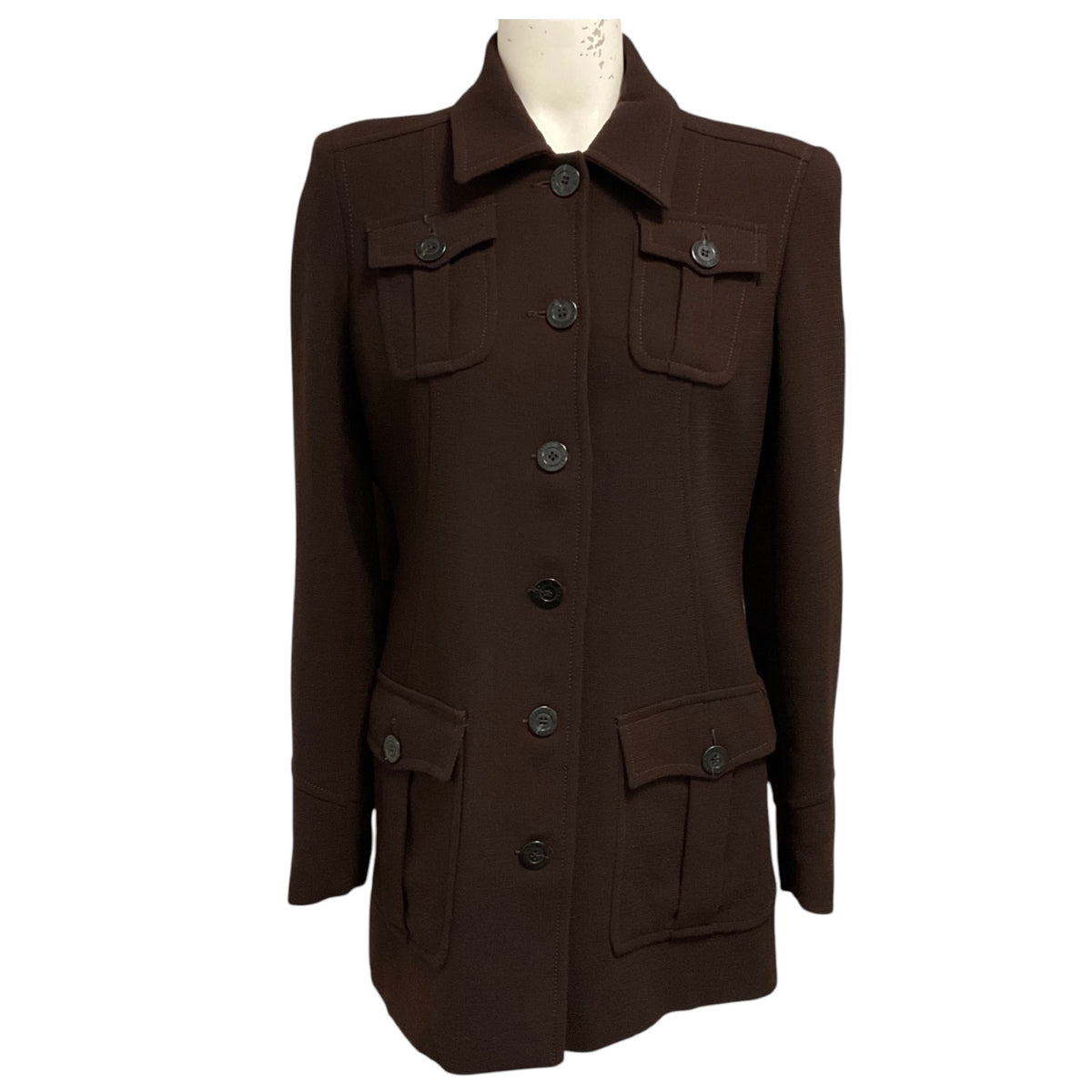 Valentino Jeans Brown Button Front Wool Gauze Jacket
