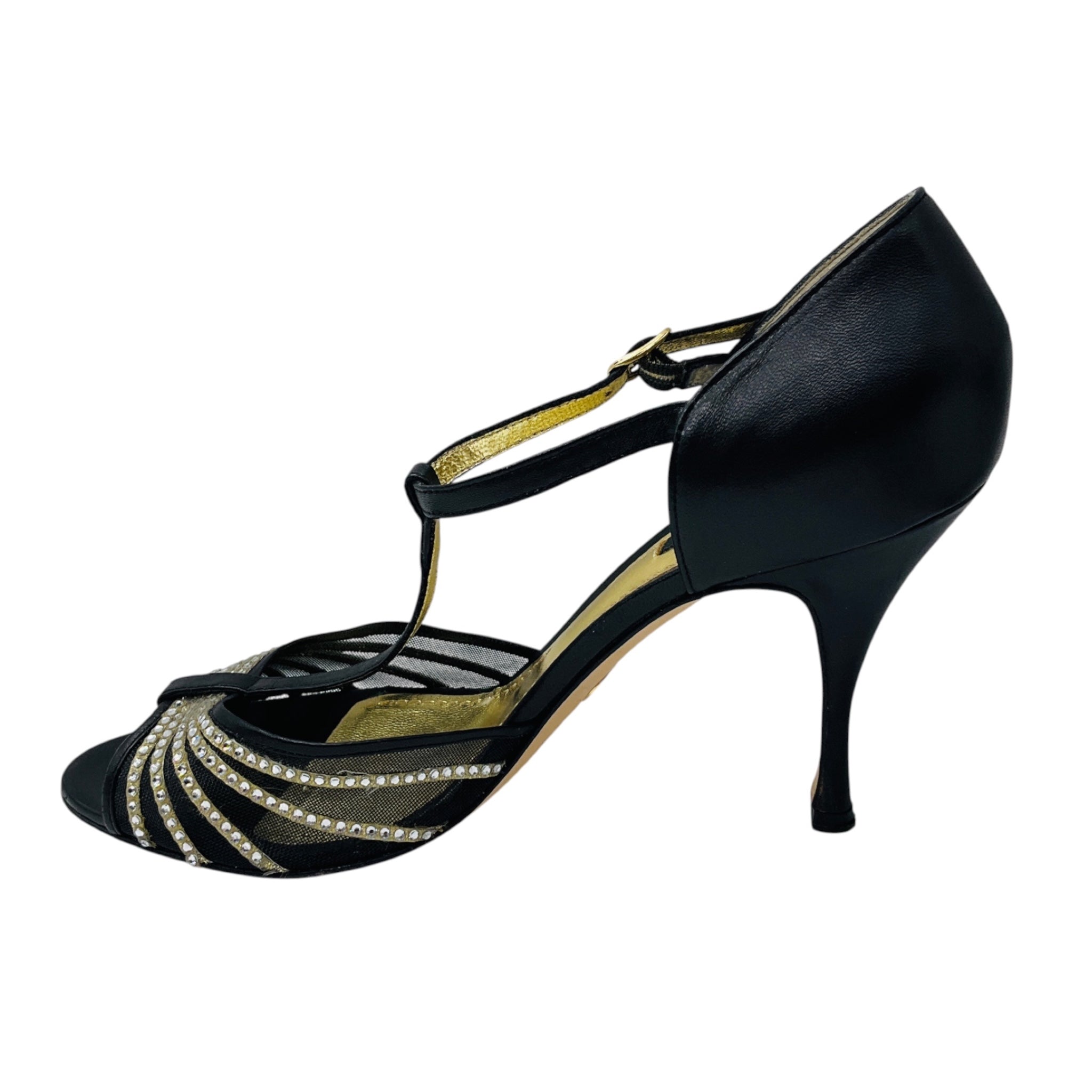 Dolce & Gabbana Black Crystal Embellished Mesh and Leather Sandals