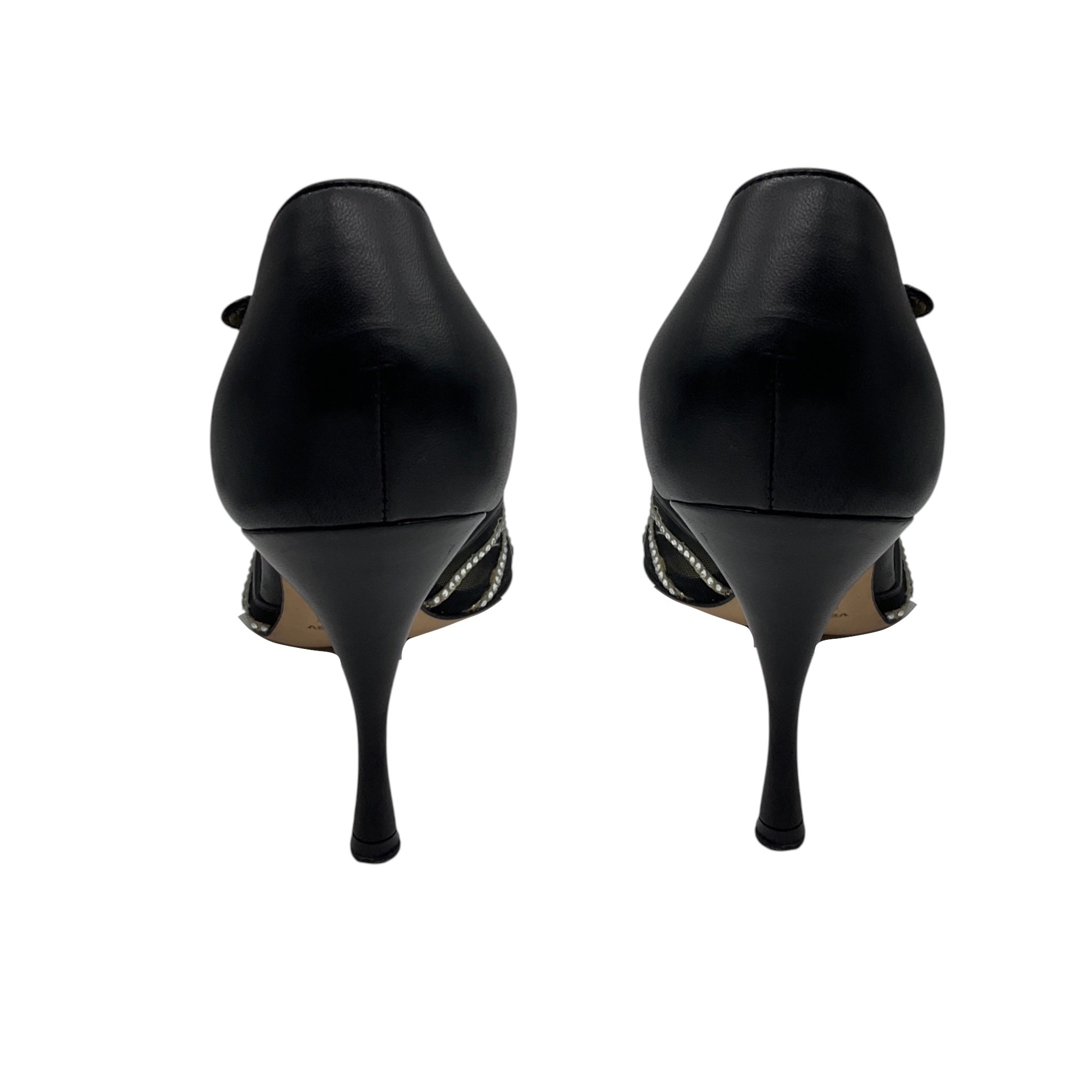 Dolce & Gabbana Black Crystal Embellished Mesh and Leather Sandals