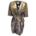 Load image into Gallery viewer, Sara Battaglia Gold Metallic / Black Leopard Printed Wrap Dress
