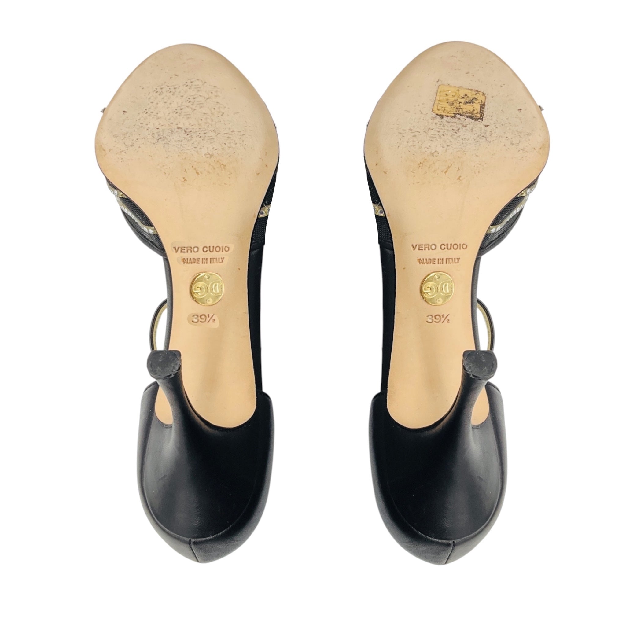Dolce & Gabbana Black Crystal Embellished Mesh and Leather Sandals