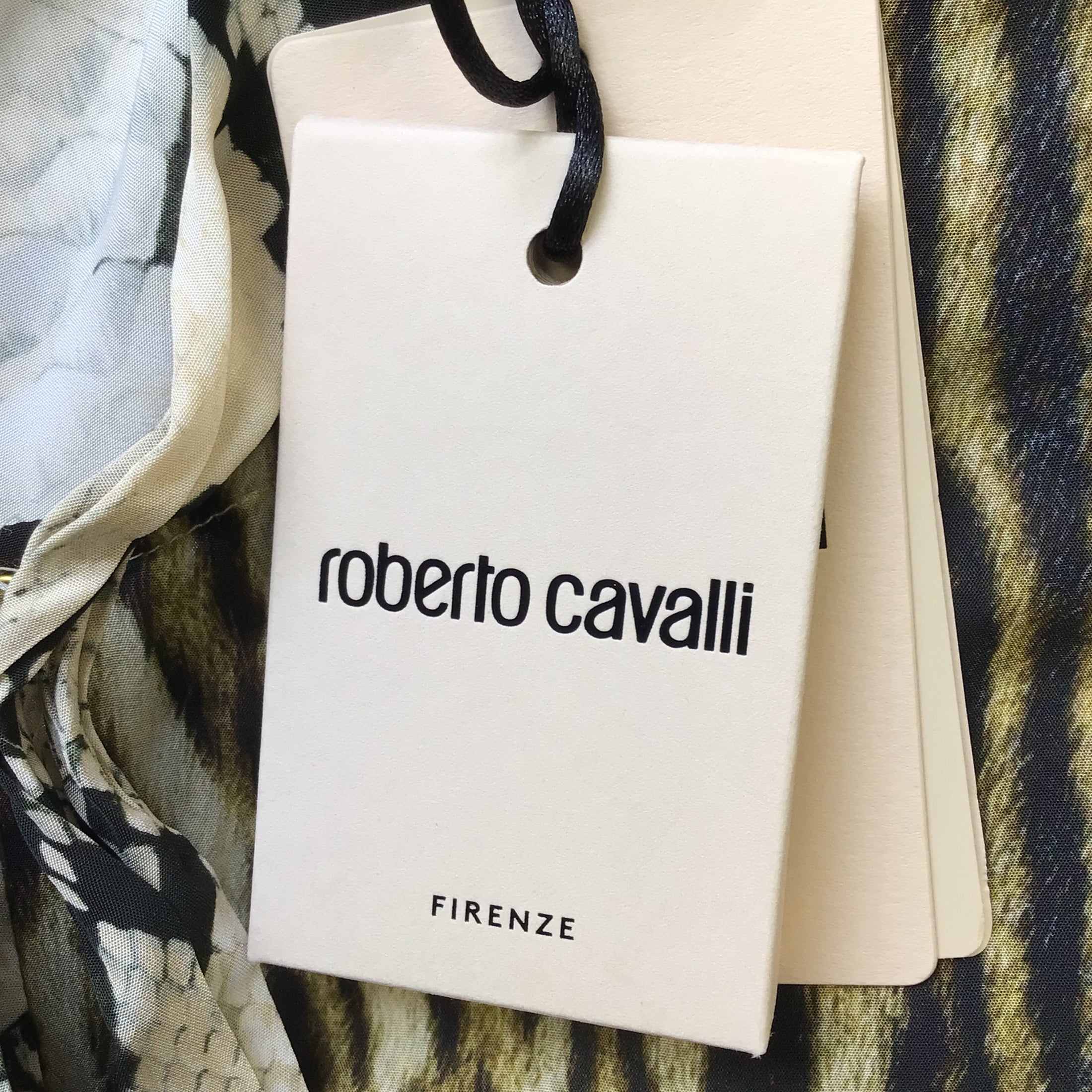 Roberto Cavalli Ivory / Tan / Black Multi Animal Print Tie-Neck Paneled Top