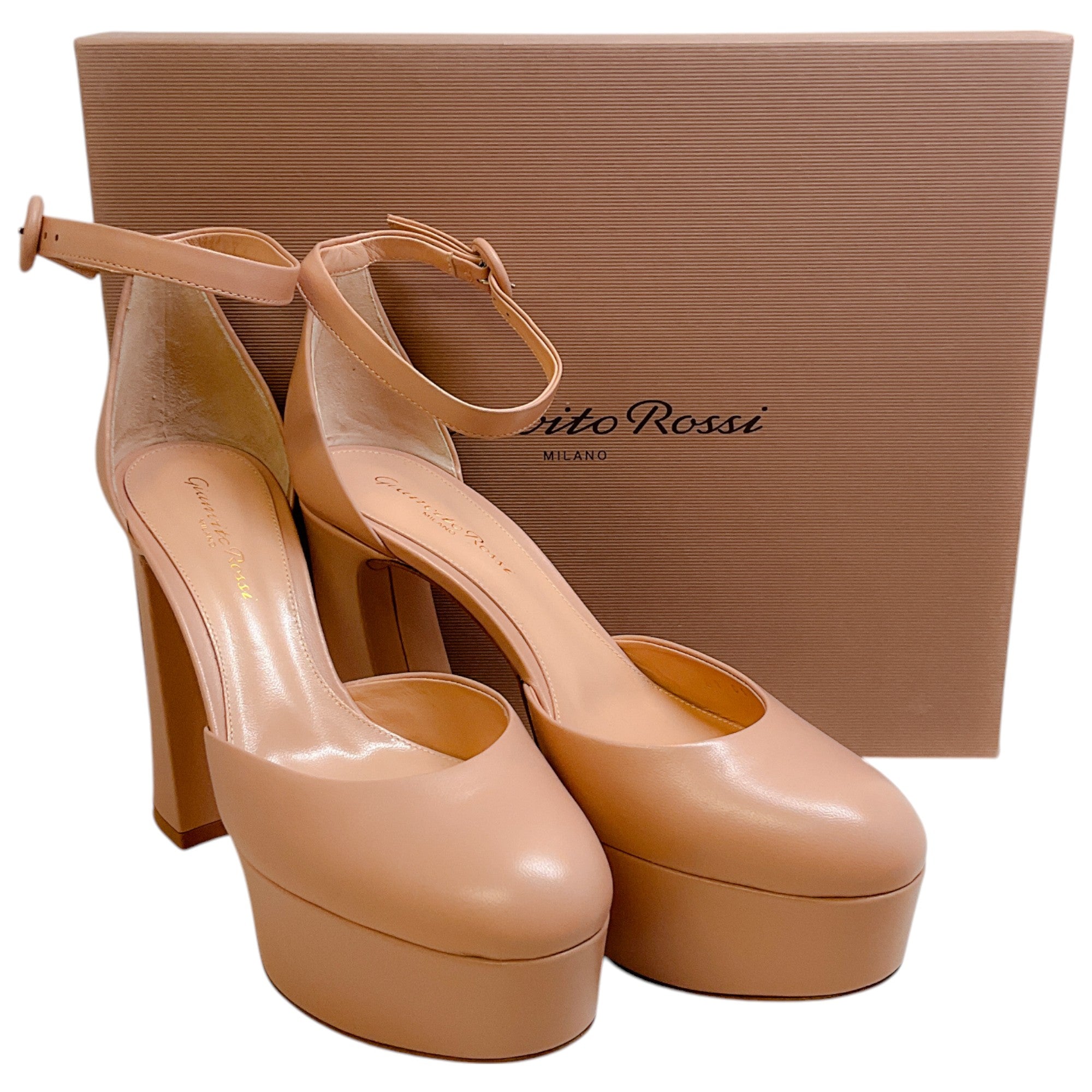 Gianvito Rossi Peach Leather Holly D'Orsay Pumps