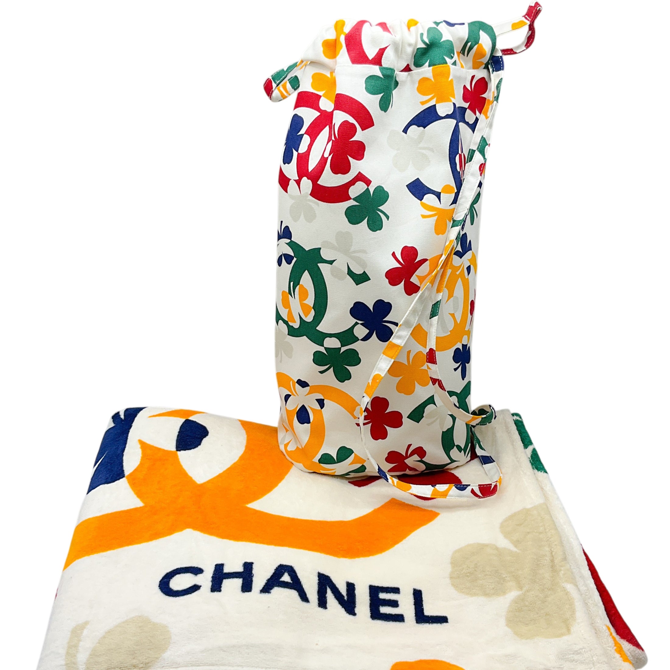 Chanel Rare Vintage Coco Beach Towel and Tote Bag Set