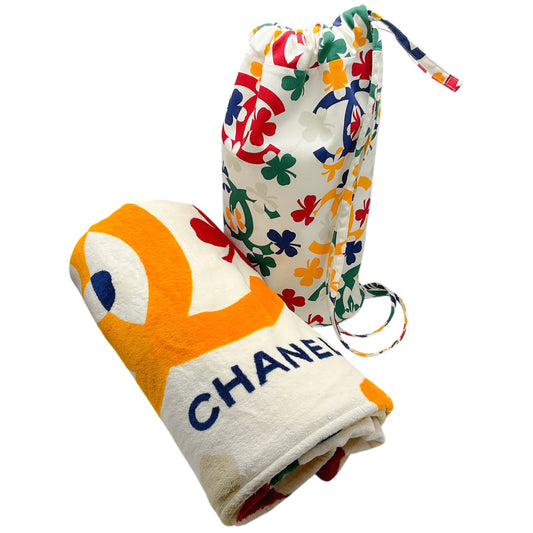 Chanel Rare Vintage Coco Beach Towel and Tote Bag Set
