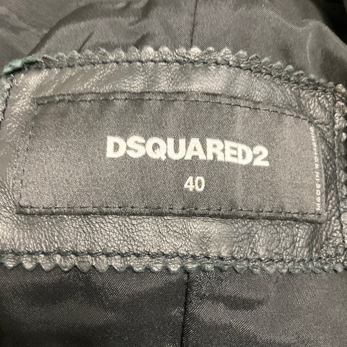 Dsquared2 Black Sheepskin Leather Moto Jacket with Fabric Trim