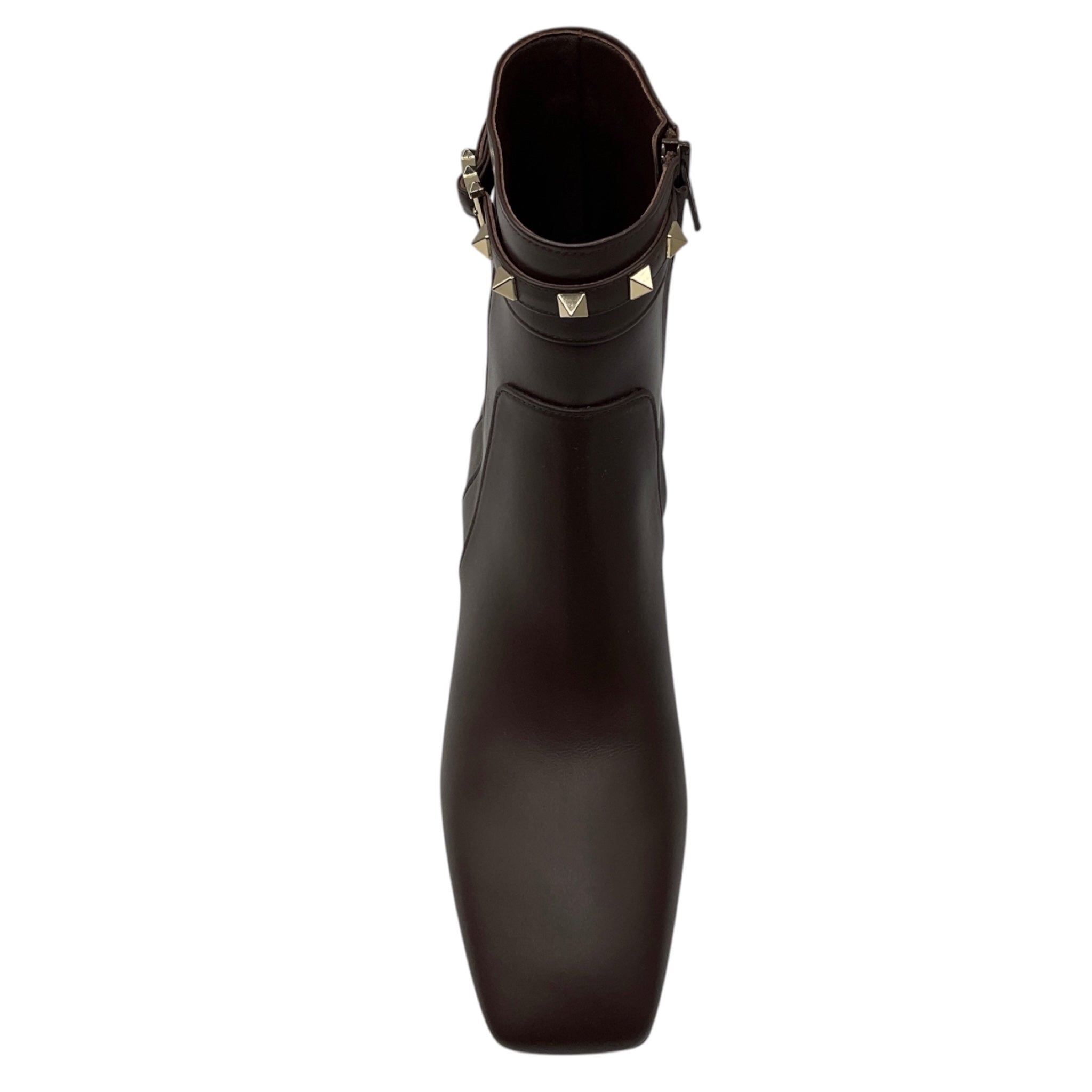 Valentino Brown / Gold Rockstud Smooth Leather Ankle Boots