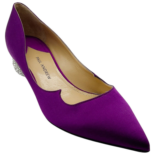 Paul Andrew Purple Satin Ankara Pumps with Crystal Heel
