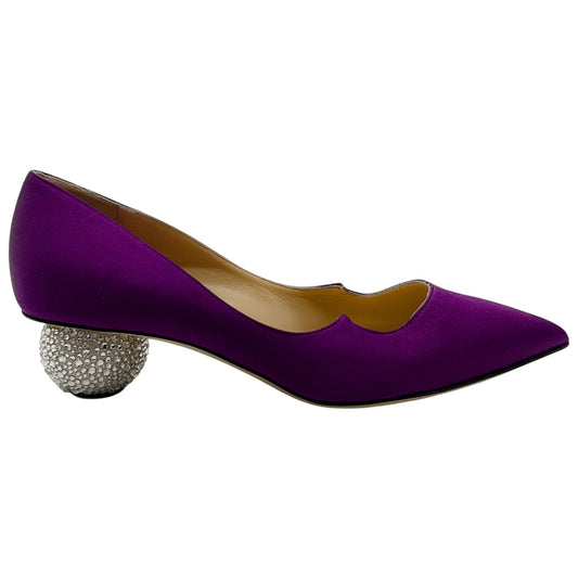 Paul Andrew Purple Satin Ankara Pumps with Crystal Heel