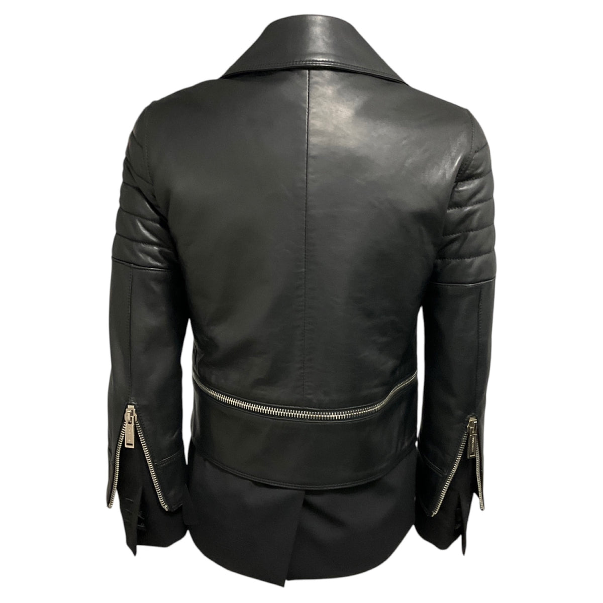 Dsquared2 Black Sheepskin Leather Moto Jacket with Fabric Trim