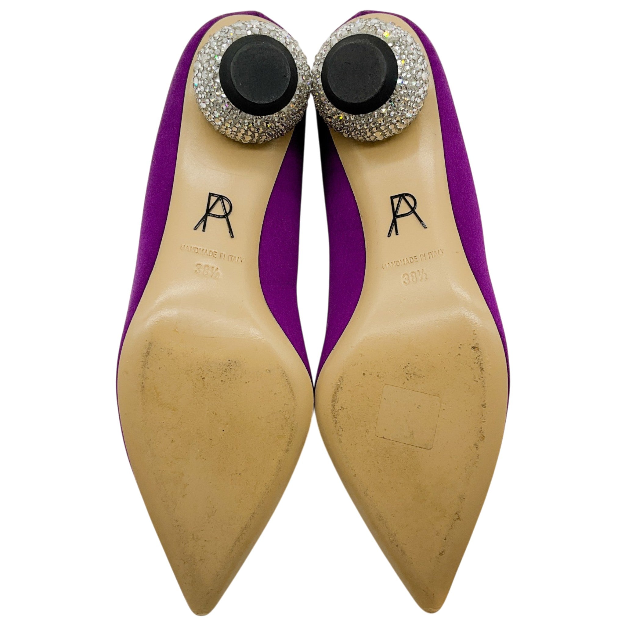 Paul Andrew Purple Satin Ankara Pumps with Crystal Heel