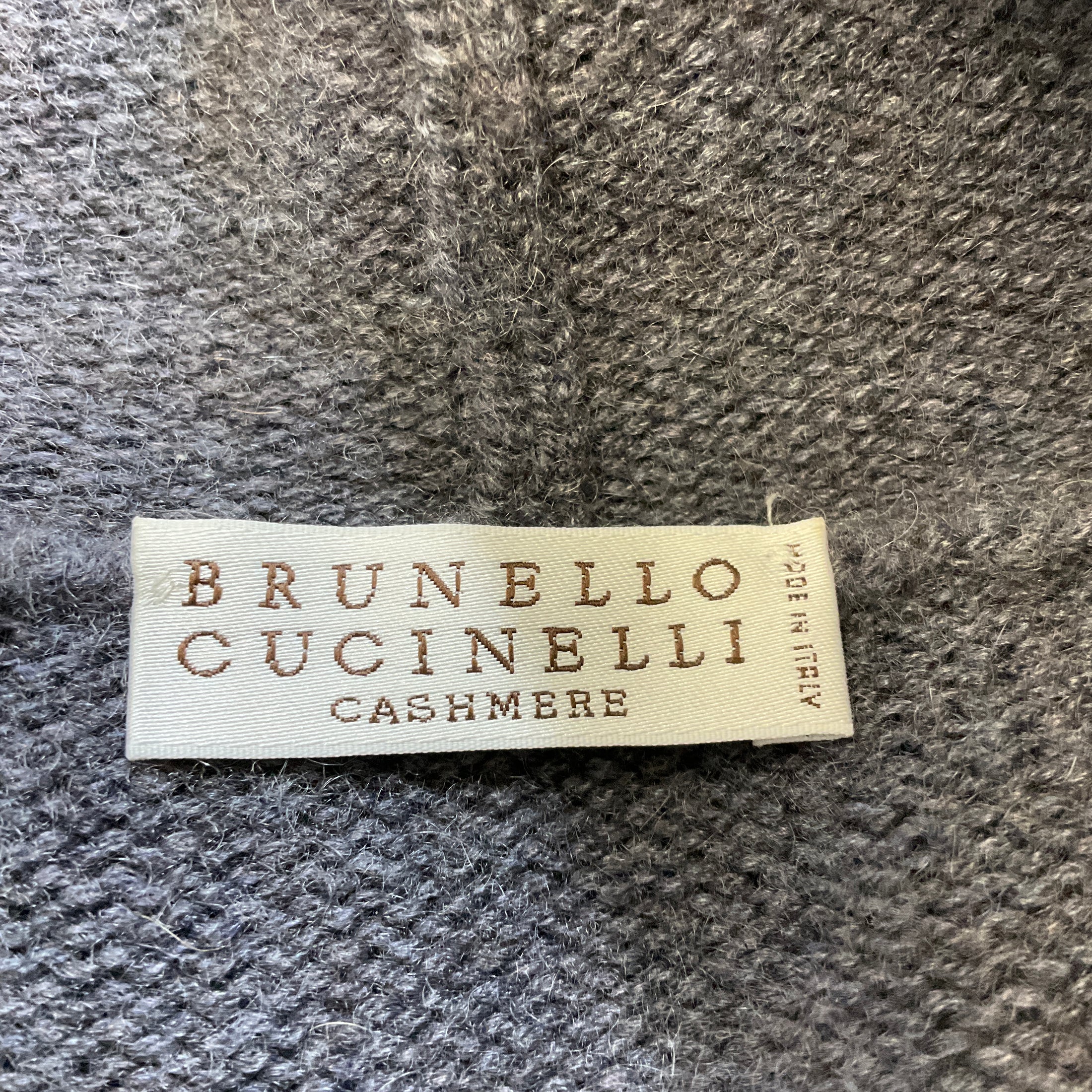 Brunello Cucinelli Slate Blue Fox Fur Trim Cashmere Knit Toggle Sweater