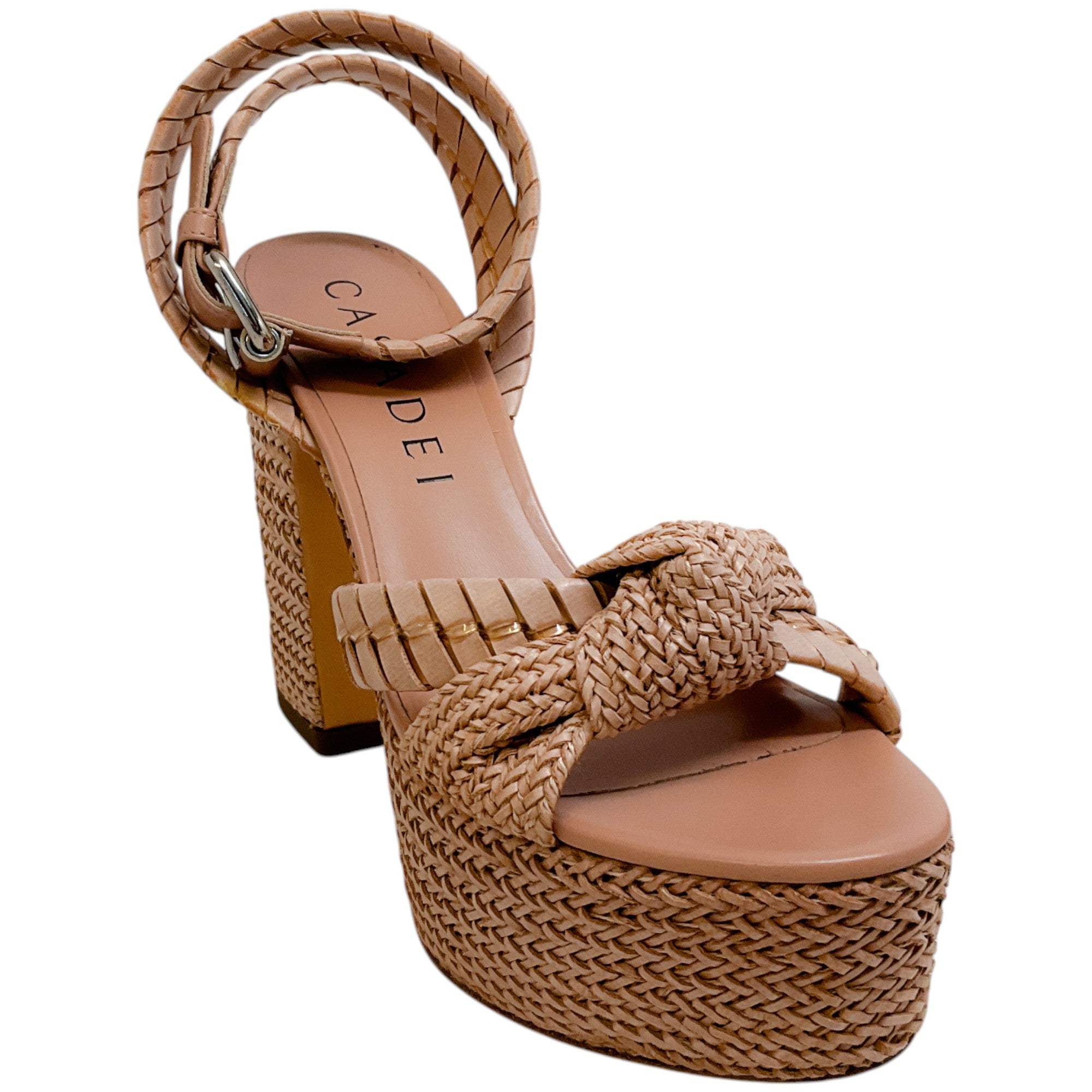 Casadei Natural Dafne Woven Leather Formentera Platform Sandals
