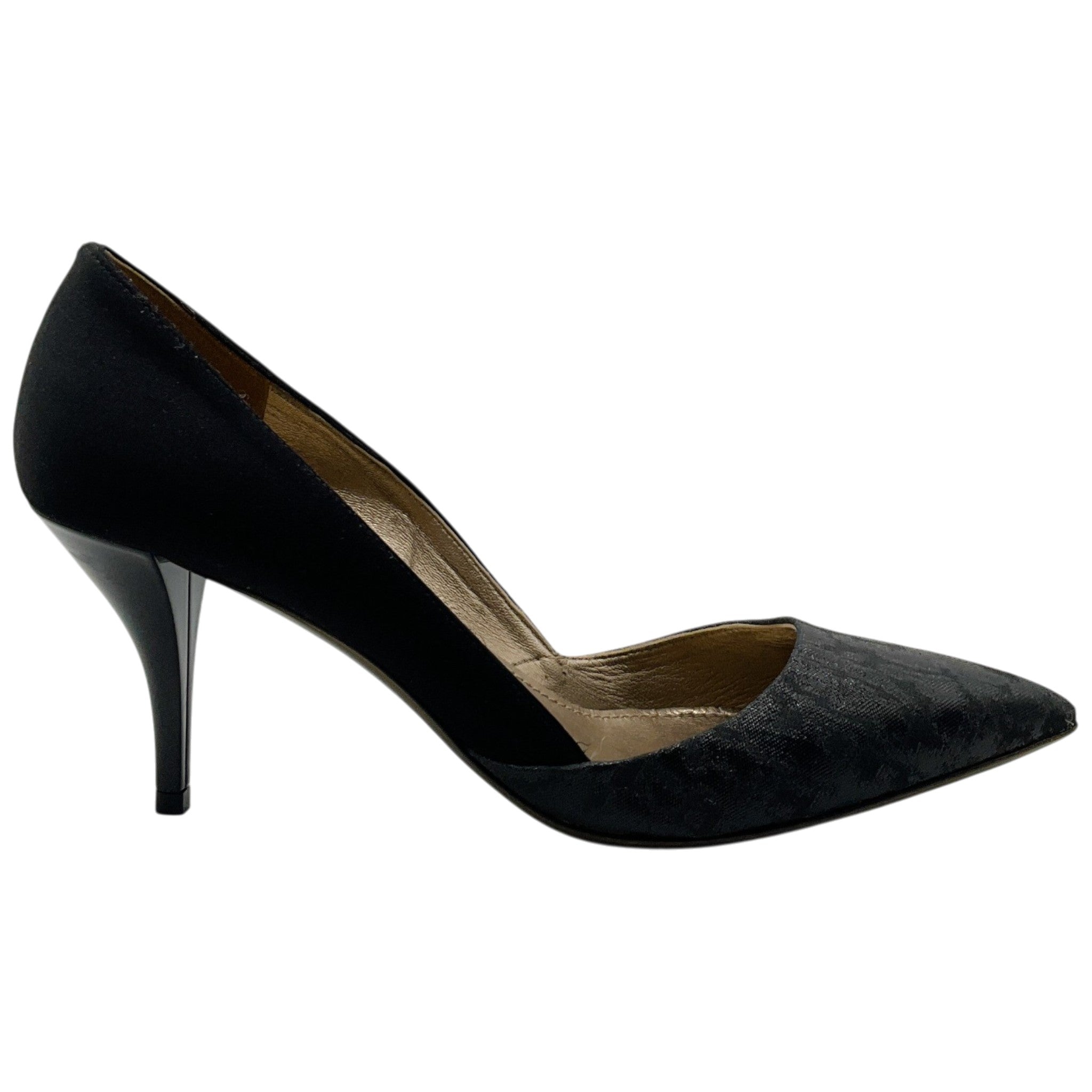 Lanvin Black Satin / Jacquard Brocade d'Orsay Pumps
