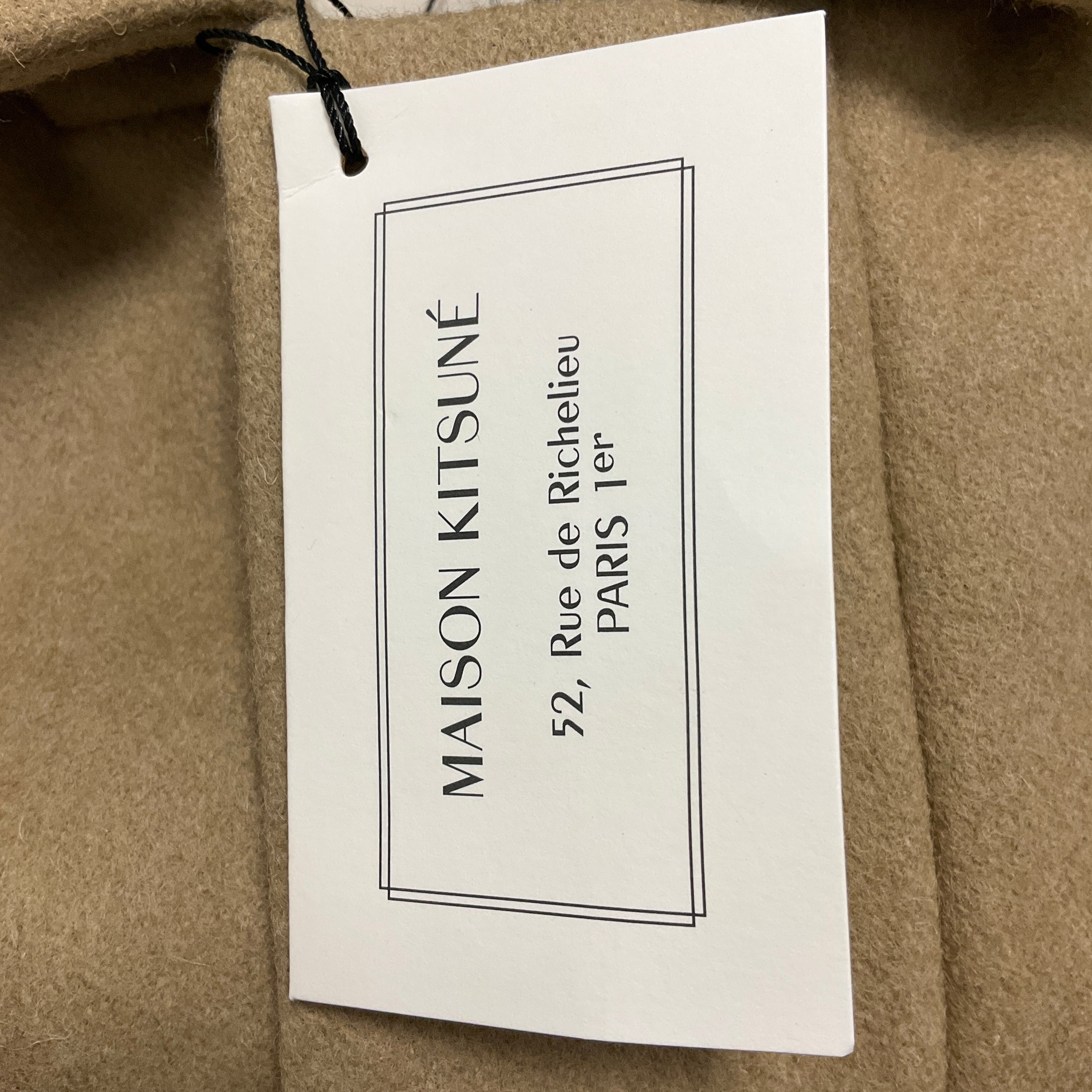Maison Kitsune Tan / Red Quilted Hem Wool Coat