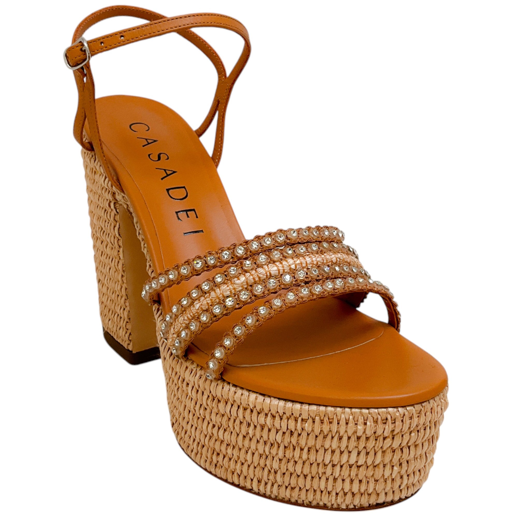 Casadei Natural Toffee Woven Platform Sandals
