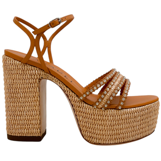 Casadei Natural Toffee Woven Platform Sandals