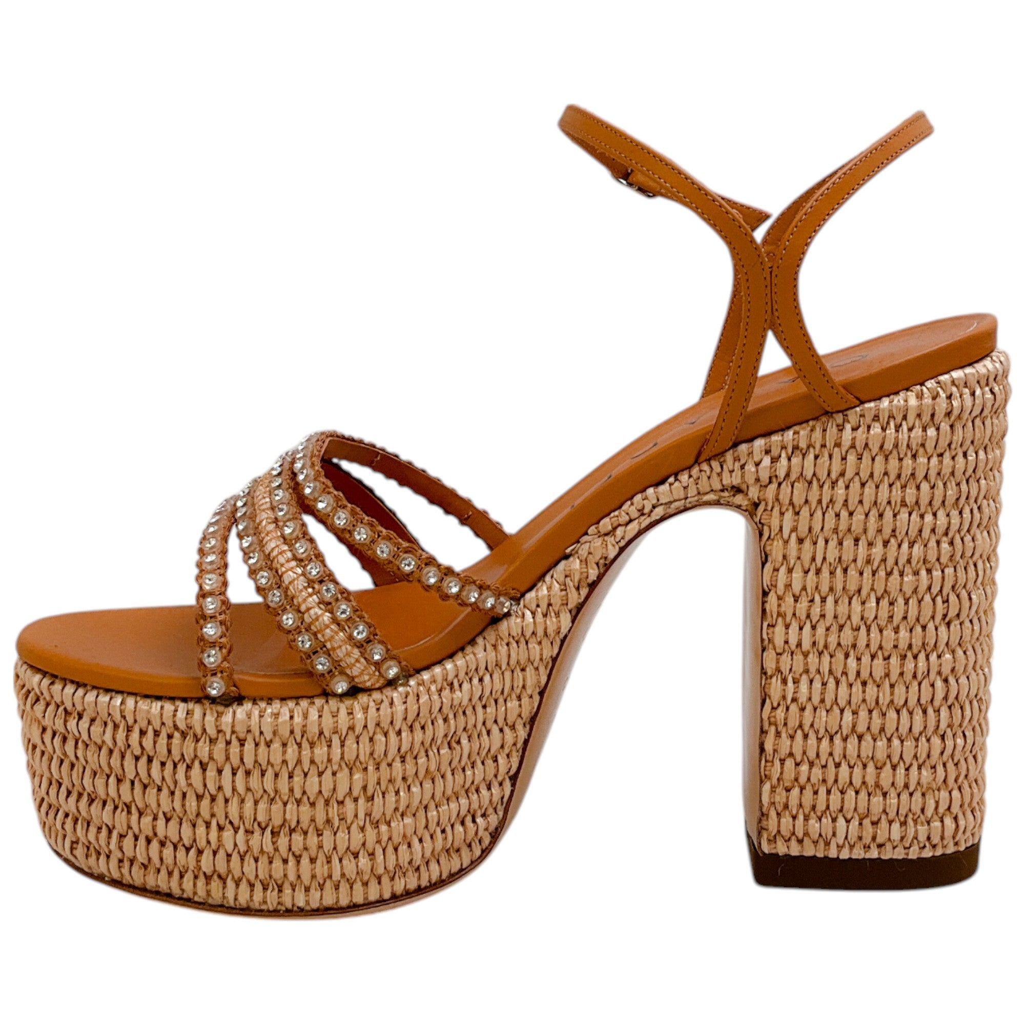 Casadei Natural Toffee Woven Platform Sandals