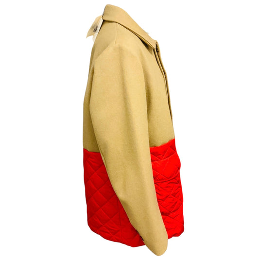 Maison Kitsune Tan / Red Quilted Hem Wool Coat