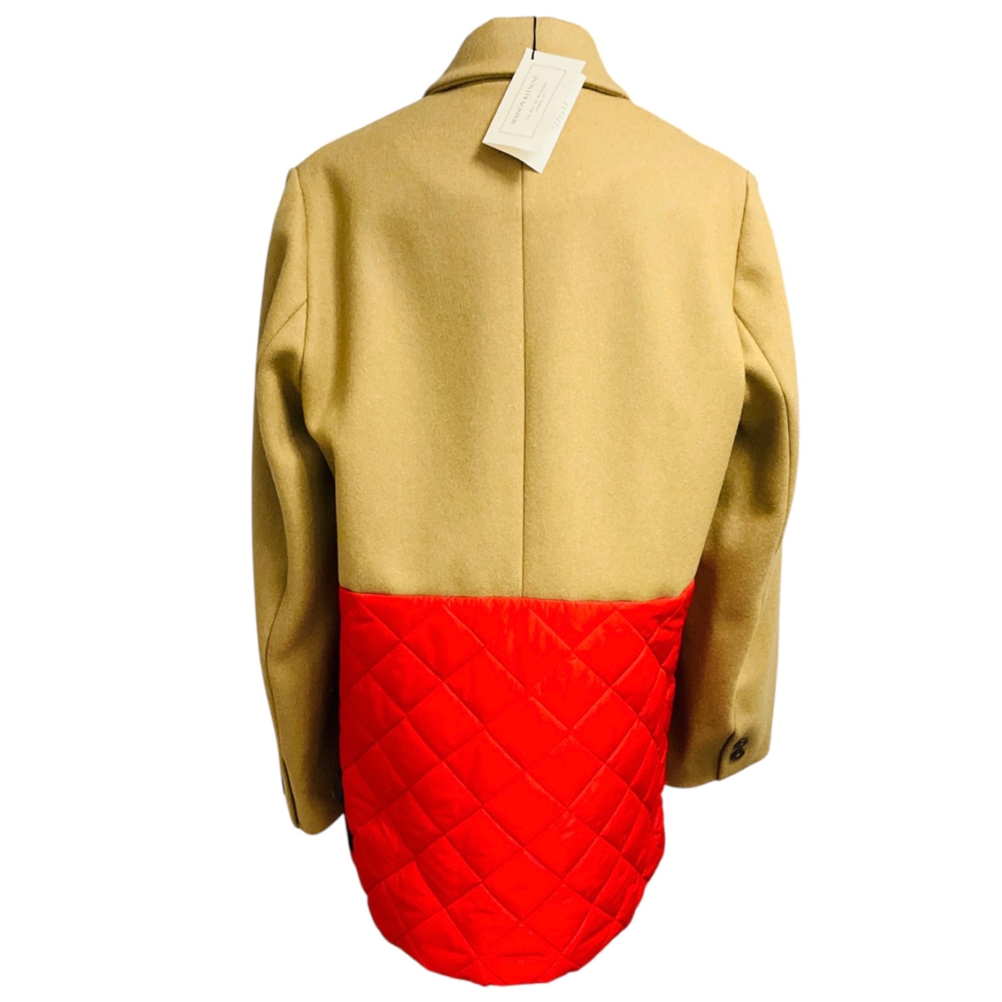 Maison Kitsune Tan / Red Quilted Hem Wool Coat