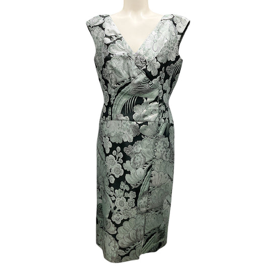 ERDEM Mint Green / Silver Metallic Floral Jacquard Dress