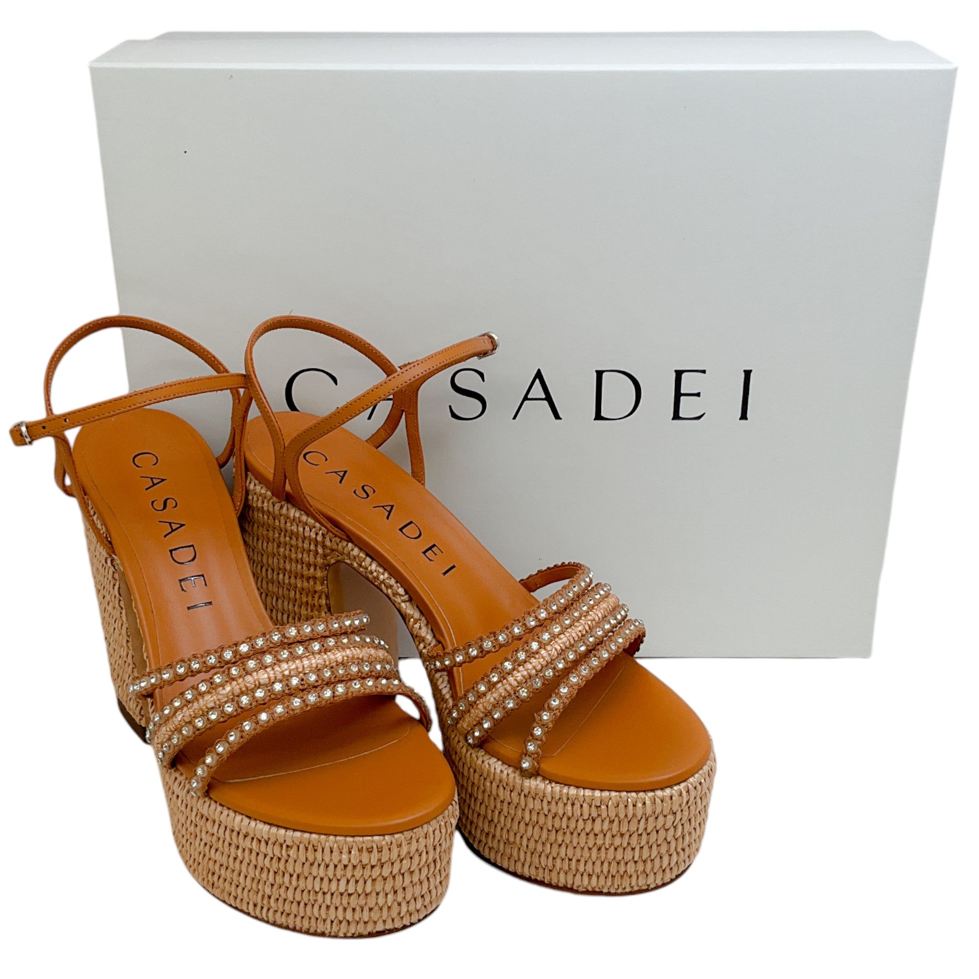 Casadei Natural Toffee Woven Platform Sandals