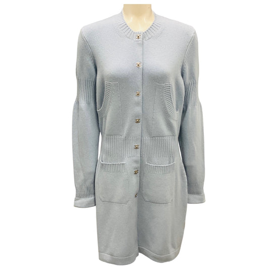 Chanel Sky Blue 2015 Cashmere Knit Cardigan Sweater