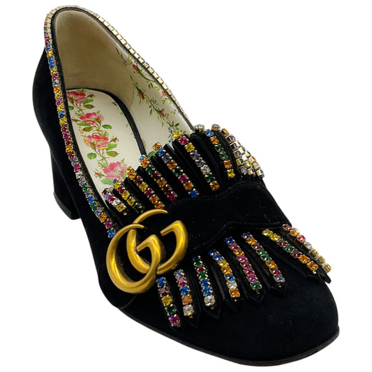 Gucci GG Marmont Pumps with Rainbow Crystal Fringe
