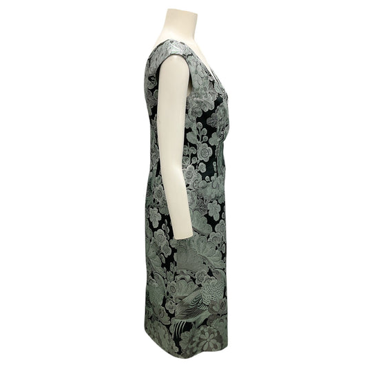 ERDEM Mint Green / Silver Metallic Floral Jacquard Dress