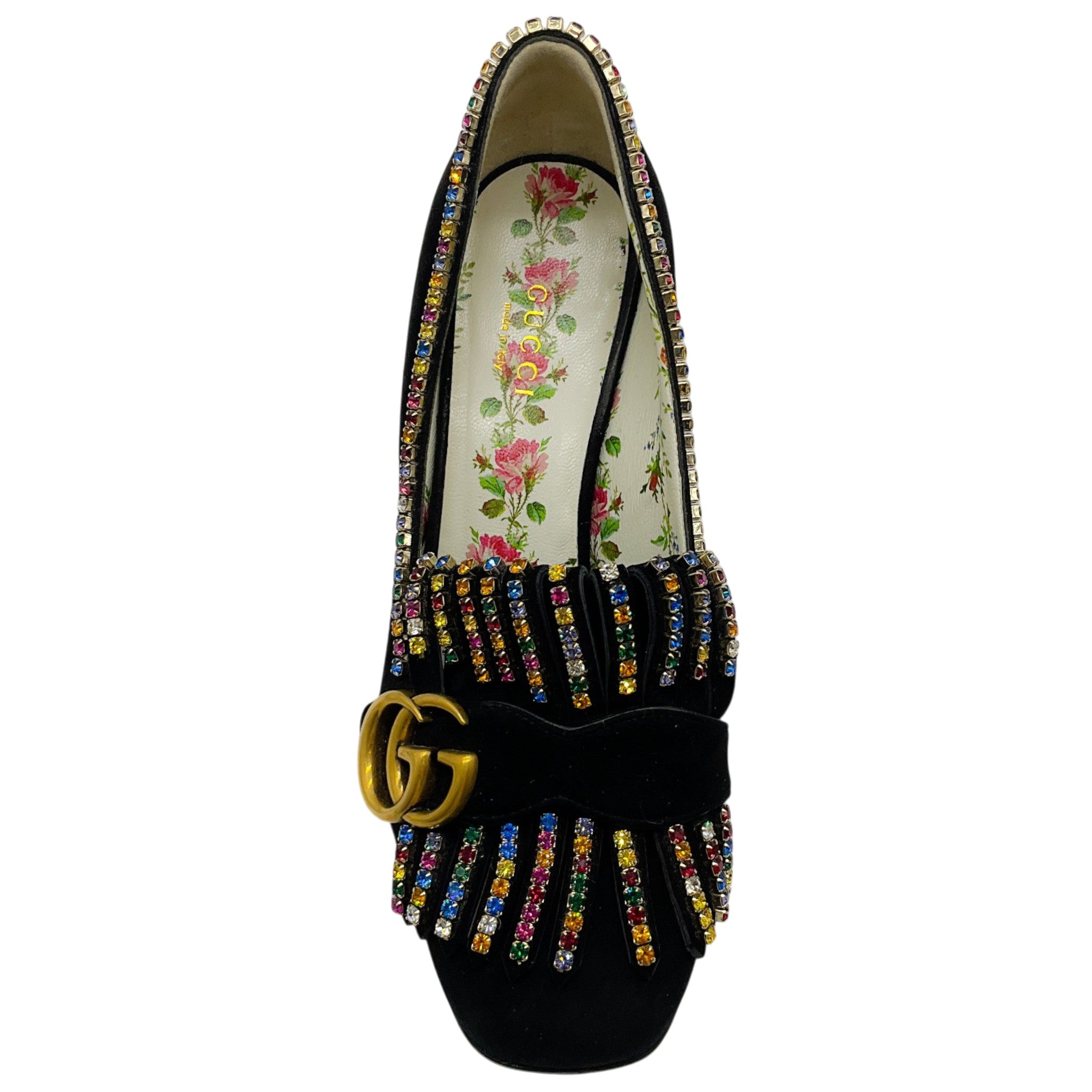 Gucci GG Marmont Pumps with Rainbow Crystal Fringe