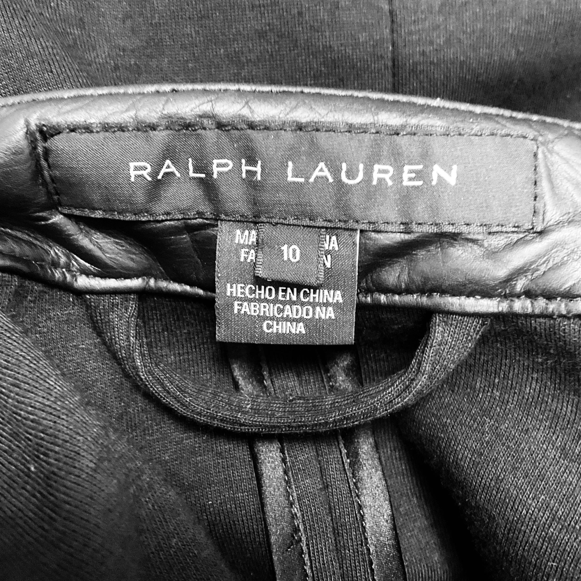 Ralph Lauren Black Label Black Calf Leather and Cotton Jersey Zip Front Jacket